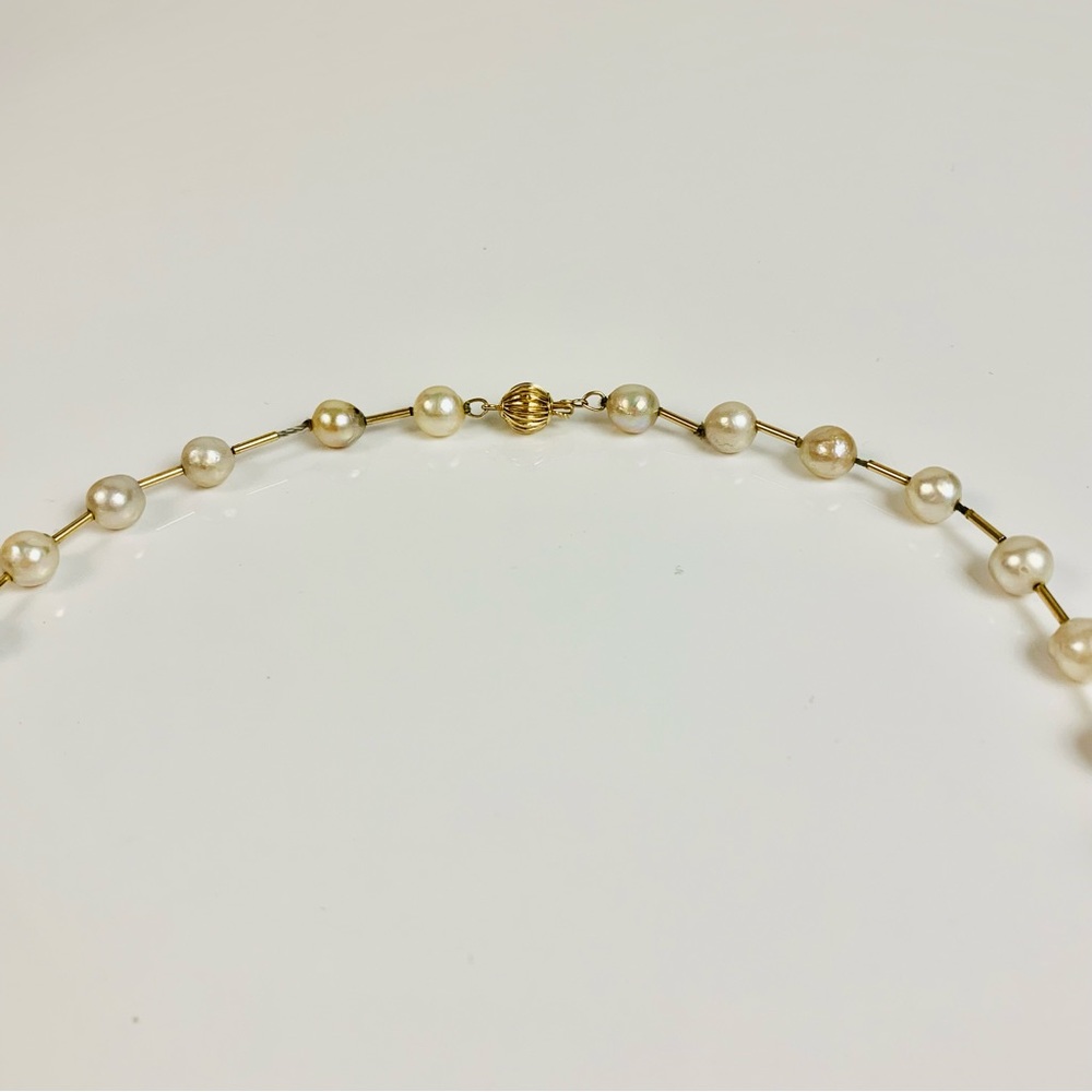 Vintage 14K Yellow Gold Pearl Bead Strand Necklace - Picture 7 of 12